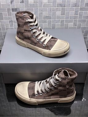 Balenciaga Paris High Top BB Monogram Sneakers Women US 4 IT 34 Brown NIB